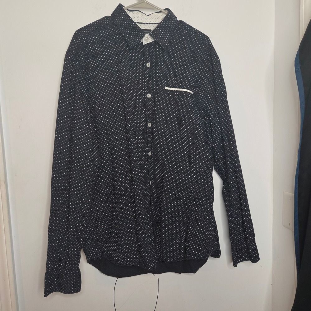 7 Diamonds Mens 3XL Long Sleeve Button Down Shirt Geometric Micro Dot Black Navy